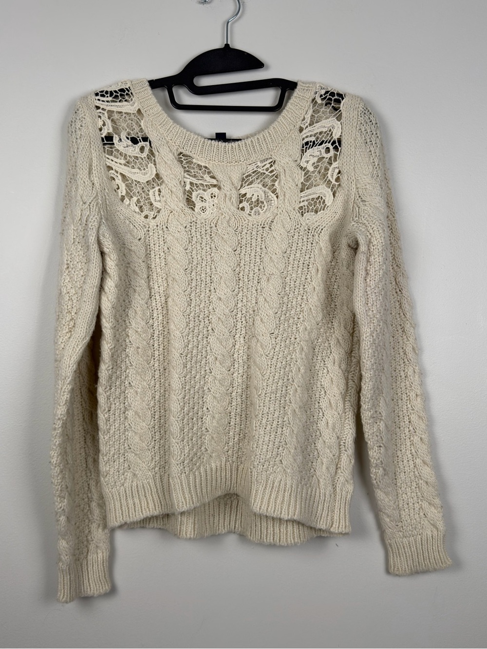 American Eagle Ivory Cable Knit Lace Sweater Small